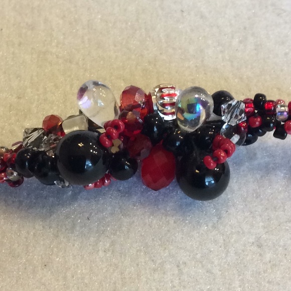 FINAL SALE PRICE CL Designs Red/Black Embellished Crochet Bracelet - Picture 2 of 5